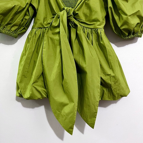 NWT Toccin Front-Tie Bubble Hem Poplin Blouse in Cactus Green MSRP$265 - Picture 3 of 16